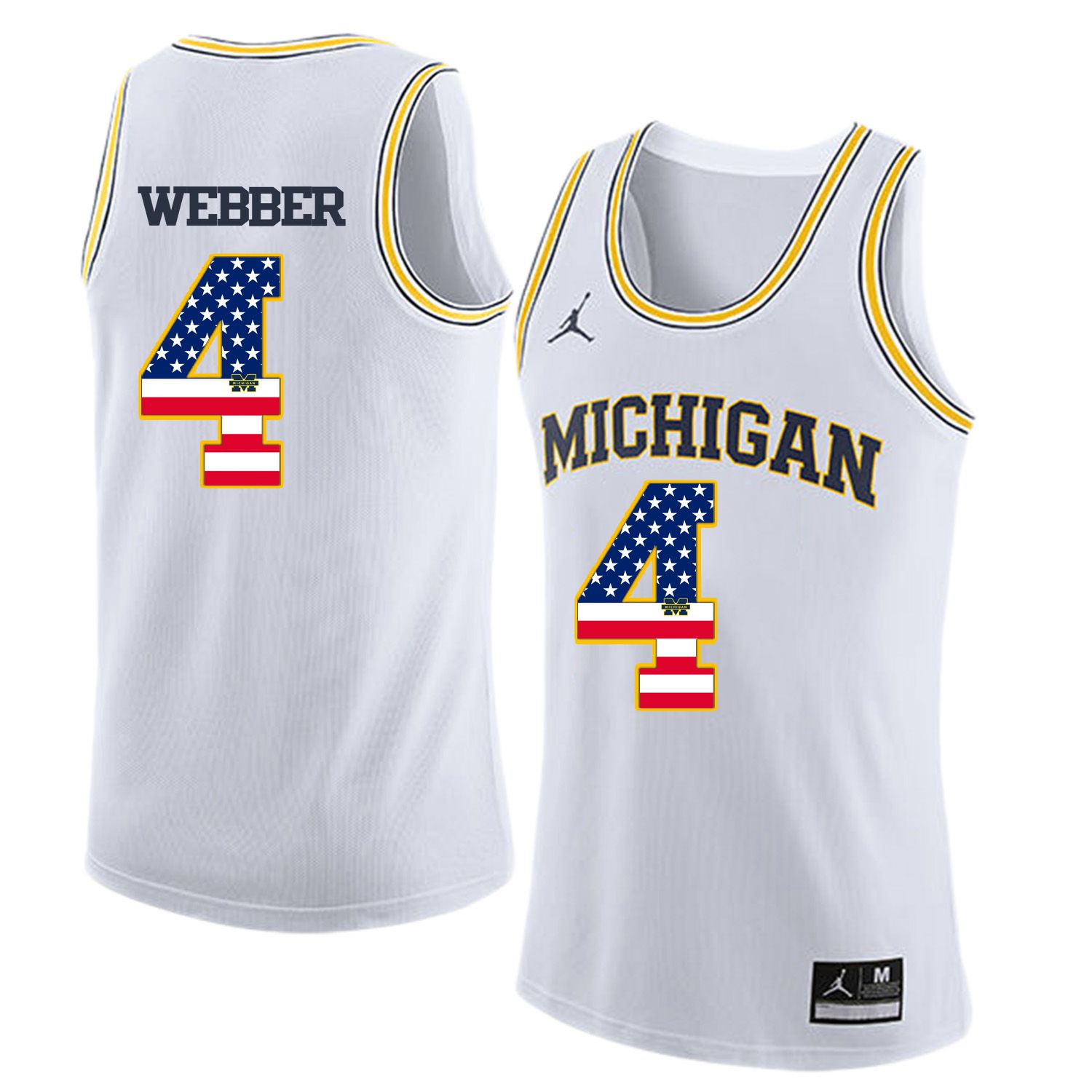 Men Jordan University of Michigan Basketball White 4 Webber Flag Customized NCAA Jerseys